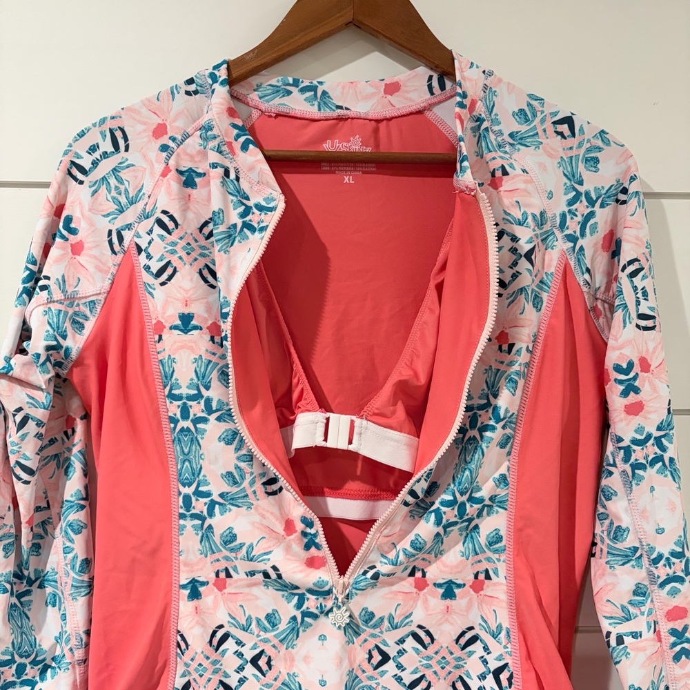 VSkins UPF 50+ Long Sleeve Zip Rash Guard One Piece XL Coral Pink Mermaidcore - Picture 2 of 8